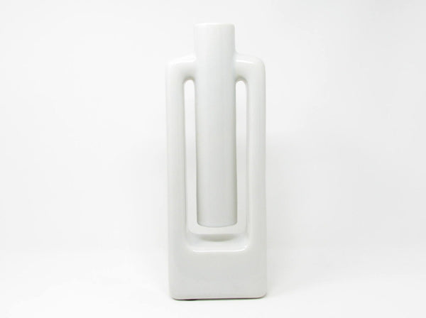 Vintage Haeger Modernist Tall White Pottery Vase