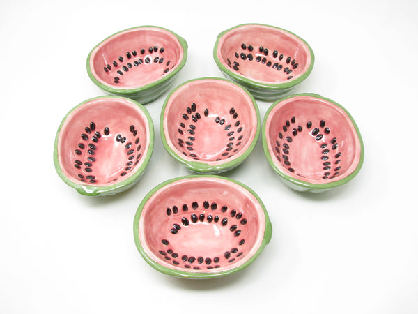 Vintage Hand-Painted Ceramic Watermelon Bowls - 6 Pieces