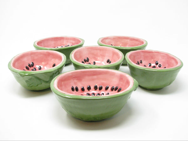 Vintage Hand-Painted Ceramic Watermelon Bowls - 6 Pieces
