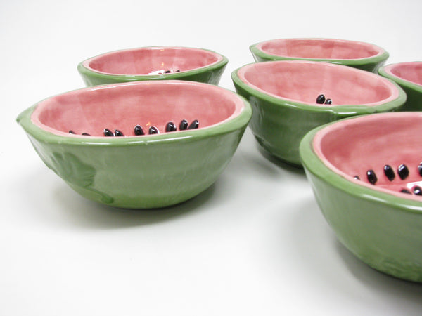 Vintage Hand-Painted Ceramic Watermelon Bowls - 6 Pieces