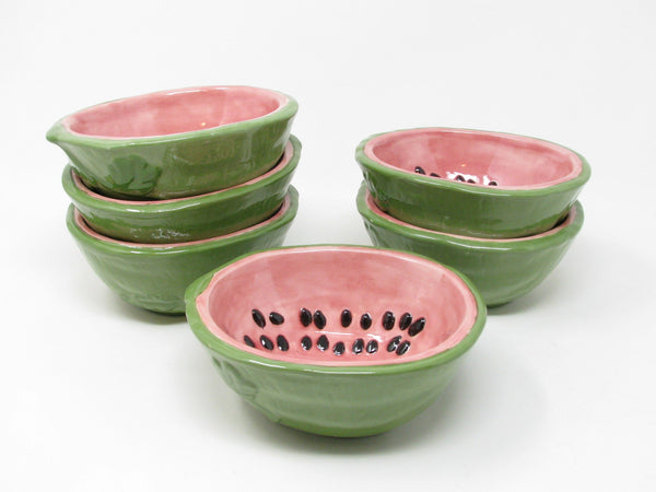 Vintage Hand-Painted Ceramic Watermelon Bowls - 6 Pieces