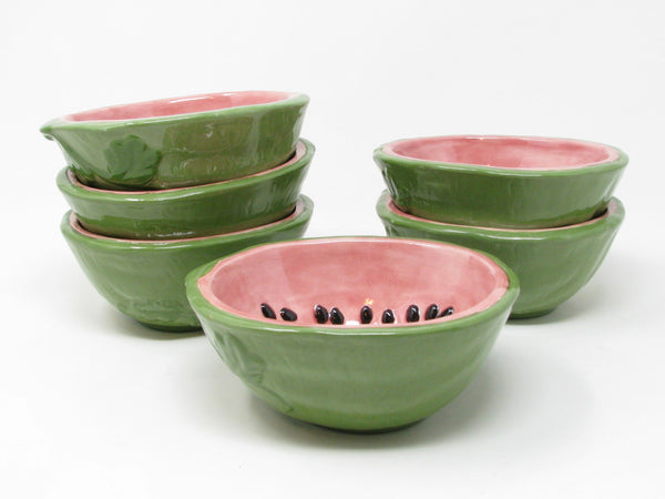 Vintage Hand-Painted Ceramic Watermelon Bowls - 6 Pieces