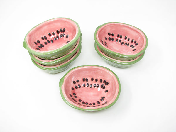 Vintage Hand-Painted Ceramic Watermelon Bowls - 6 Pieces