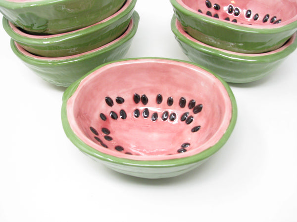 Vintage Hand-Painted Ceramic Watermelon Bowls - 6 Pieces