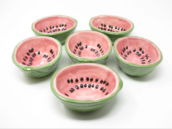 Vintage Hand-Painted Ceramic Watermelon Bowls - 6 Pieces