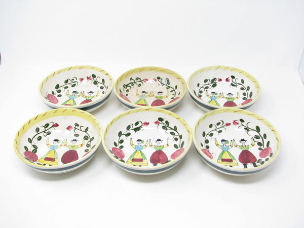 edgebrookhouse Vintage Hand-Painted Folk Art Figures Scandinavian French Dutch Serving Bowl Set - 7 Pieces