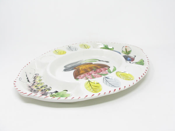 Vintage Hand-Painted Italian Ceramic Divided Serving Platter with Deviled Eggs Compartments