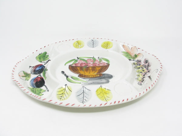 Vintage Hand-Painted Italian Ceramic Divided Serving Platter with Deviled Eggs Compartments