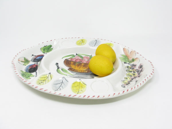 Vintage Hand-Painted Italian Ceramic Divided Serving Platter with Deviled Eggs Compartments