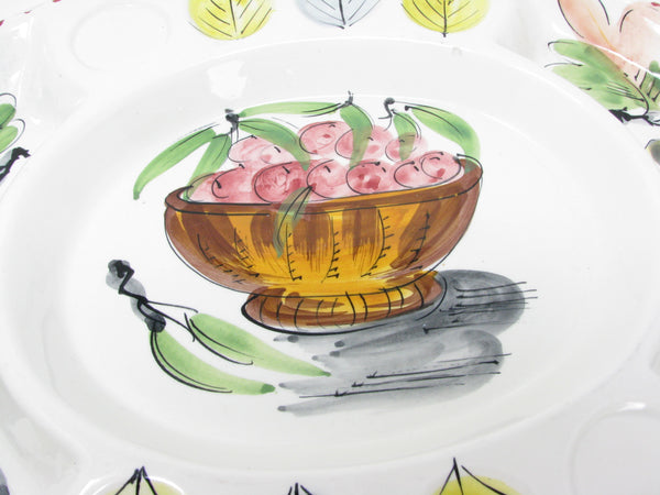 Vintage Hand-Painted Italian Ceramic Divided Serving Platter with Deviled Eggs Compartments