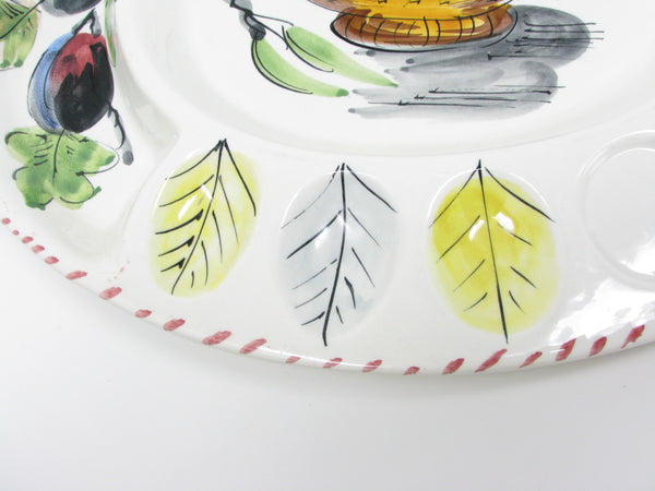 Vintage Hand-Painted Italian Ceramic Divided Serving Platter with Deviled Eggs Compartments