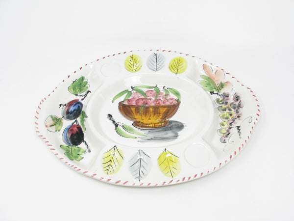 Vintage Hand-Painted Italian Ceramic Divided Serving Platter with Deviled Eggs Compartments