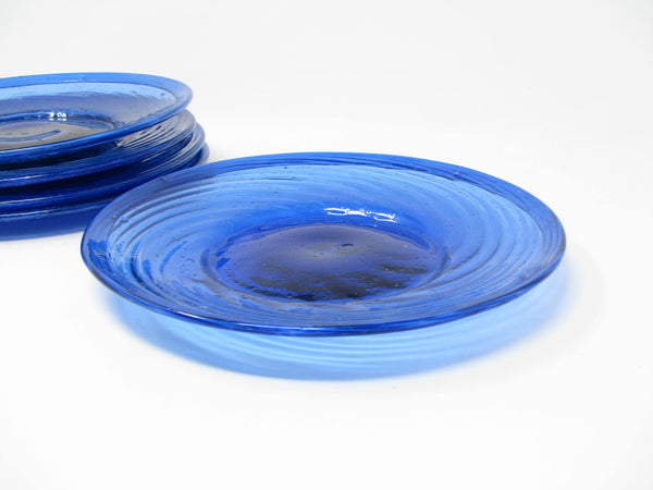 edgebrookhouse Vintage Handcrafted Blue Glass Salad Plates - 6 Pieces