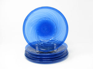 Vintage Handcrafted Blue Glass Salad Plates - 6 Pieces