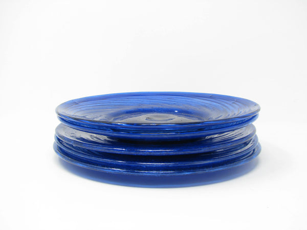 edgebrookhouse Vintage Handcrafted Blue Glass Salad Plates - 6 Pieces