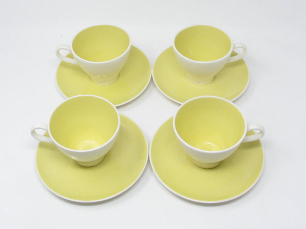 Vintage Harker Harkerware White Daisy Yellow Cups & Saucers - 8 Pieces