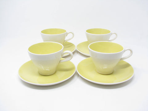 Vintage Harker Harkerware White Daisy Yellow Cups & Saucers - 8 Pieces