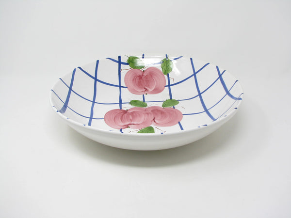 edgebrookhouse Vintage Himark Italian Ceramic Serving Bowl with Handpainted Apples and Blue Lattice
