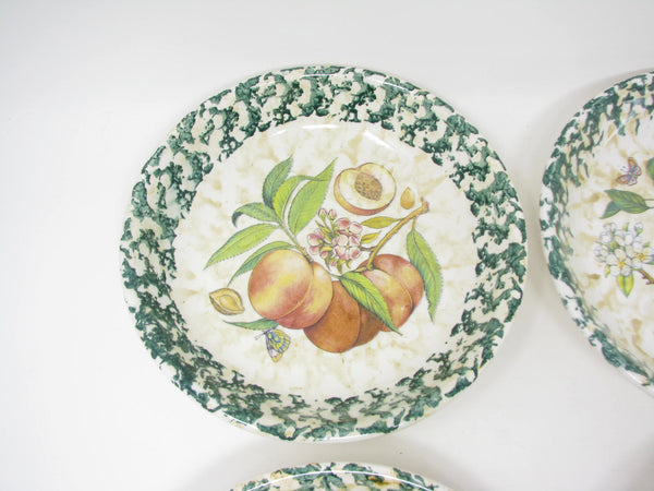edgebrookhouse Vintage Himark Italy Coupe Pasta or Salad Bowls with Spongeware and Fruit Pattern - 4 Pieces