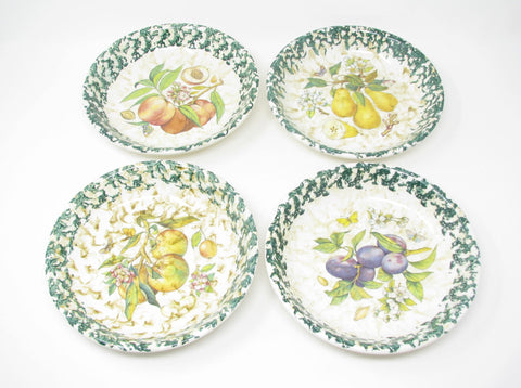 Vintage Himark Italy Coupe Pasta or Salad Bowls with Spongeware and Fruit Pattern - 4 Pieces