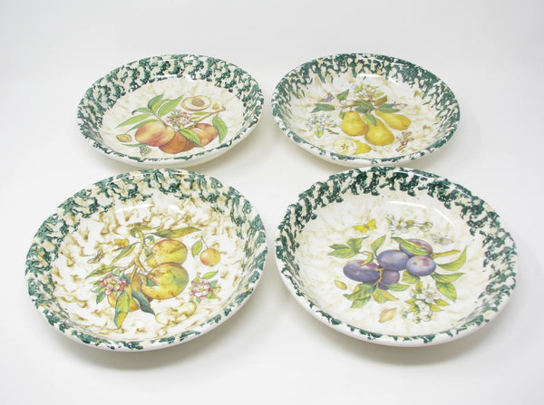 edgebrookhouse Vintage Himark Italy Coupe Pasta or Salad Bowls with Spongeware and Fruit Pattern - 4 Pieces