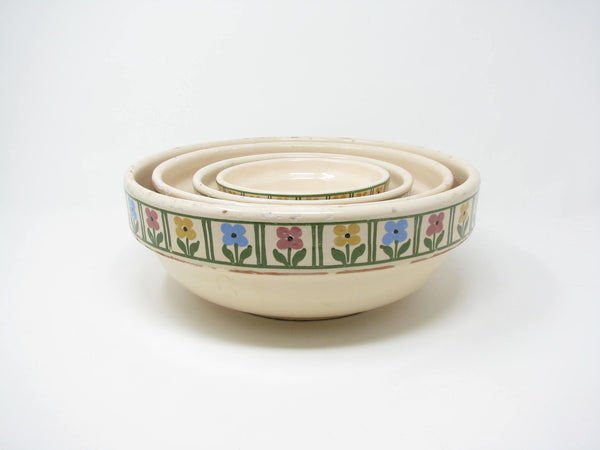 edgebrookhouse Vintage Hódmezovásárhely Hungarian Folk Art Slipware Pottery Nesting Bowls with Tulip Rim - 4 Pieces