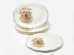 Vintage Homer Laughlin Colonial Kitchen Platters with Fireplace Mantel Pattern and Gold Trim - 5 Pieces