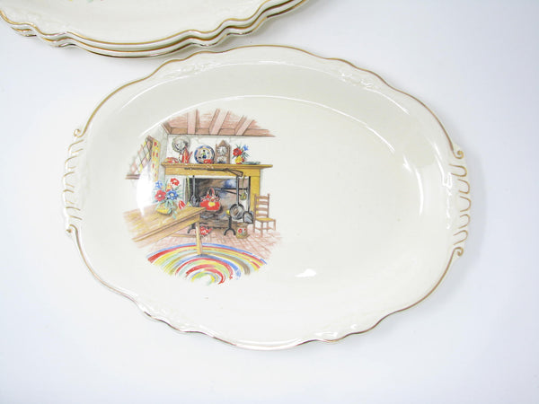 edgebrookhouse Vintage Homer Laughlin Colonial Kitchen Platters with Fireplace Mantel Pattern and Gold Trim - 5 Pieces