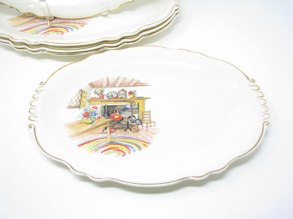edgebrookhouse Vintage Homer Laughlin Colonial Kitchen Platters with Fireplace Mantel Pattern and Gold Trim - 5 Pieces