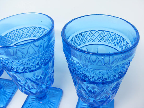 edgebrookhouse Vintage Imperial Glass Ohio Cape Cod Blue Antique Turquoise Pressed Patterned Glass Goblets - 4 Pieces