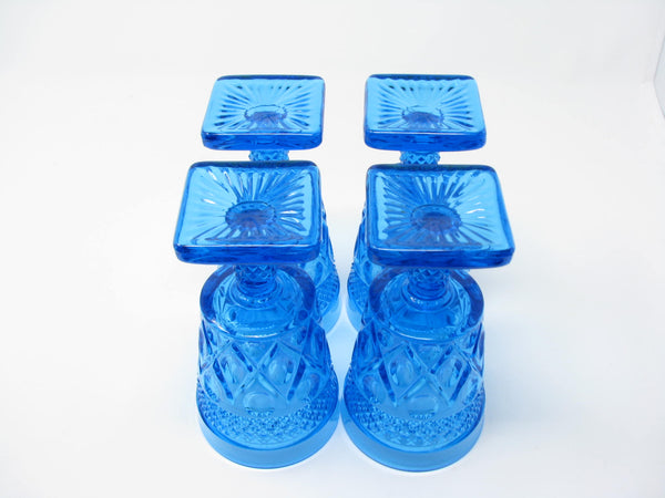 edgebrookhouse Vintage Imperial Glass Ohio Cape Cod Blue Antique Turquoise Pressed Patterned Glass Goblets - 4 Pieces
