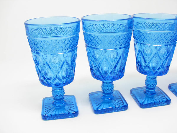 edgebrookhouse Vintage Imperial Glass Ohio Cape Cod Blue Antique Turquoise Pressed Patterned Glass Goblets - 4 Pieces