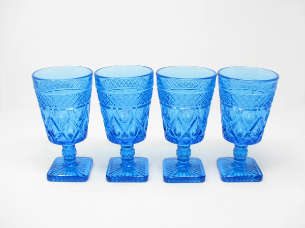 edgebrookhouse Vintage Imperial Glass Ohio Cape Cod Blue Antique Turquoise Pressed Patterned Glass Goblets - 4 Pieces