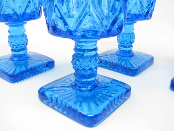 edgebrookhouse Vintage Imperial Glass Ohio Cape Cod Blue Antique Turquoise Pressed Patterned Glass Goblets - 4 Pieces