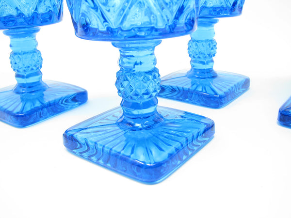 edgebrookhouse Vintage Imperial Glass Ohio Cape Cod Blue Antique Turquoise Pressed Patterned Glass Goblets - 4 Pieces