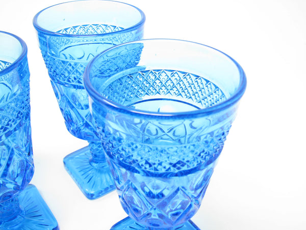 edgebrookhouse Vintage Imperial Glass Ohio Cape Cod Blue Antique Turquoise Pressed Patterned Glass Goblets - 4 Pieces
