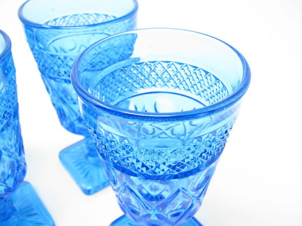 edgebrookhouse Vintage Imperial Glass Ohio Cape Cod Blue Antique Turquoise Pressed Patterned Glass Goblets - 4 Pieces
