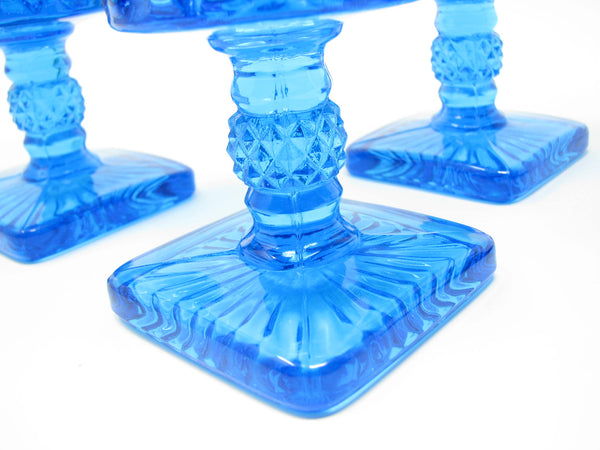 edgebrookhouse Vintage Imperial Glass Ohio Cape Cod Blue Antique Turquoise Pressed Patterned Glass Goblets - 4 Pieces