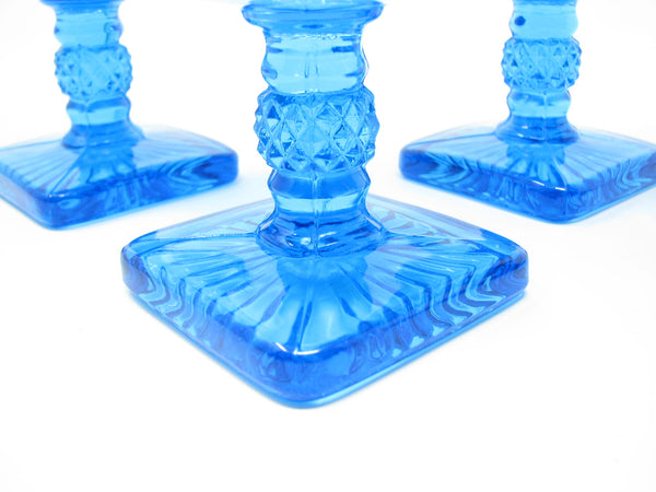 edgebrookhouse Vintage Imperial Glass Ohio Cape Cod Blue Antique Turquoise Pressed Patterned Glass Goblets - 4 Pieces