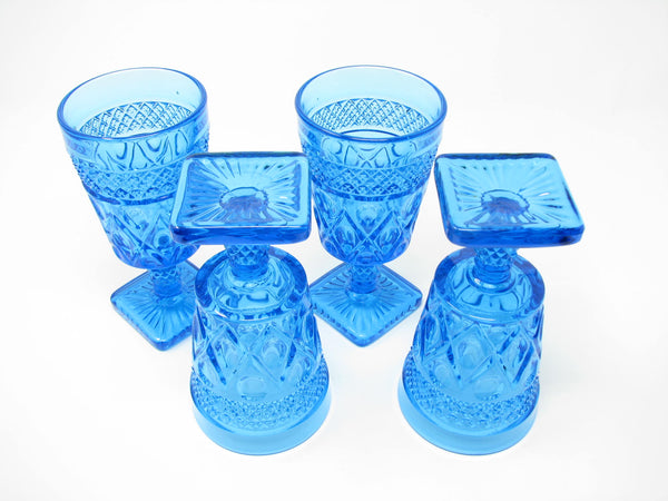 edgebrookhouse Vintage Imperial Glass Ohio Cape Cod Blue Antique Turquoise Pressed Patterned Glass Goblets - 4 Pieces