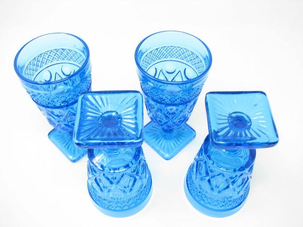 edgebrookhouse Vintage Imperial Glass Ohio Cape Cod Blue Antique Turquoise Pressed Patterned Glass Goblets - 4 Pieces