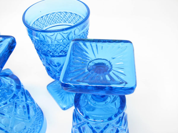 edgebrookhouse Vintage Imperial Glass Ohio Cape Cod Blue Antique Turquoise Pressed Patterned Glass Goblets - 4 Pieces