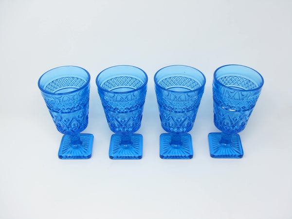 edgebrookhouse Vintage Imperial Glass Ohio Cape Cod Blue Antique Turquoise Pressed Patterned Glass Goblets - 4 Pieces