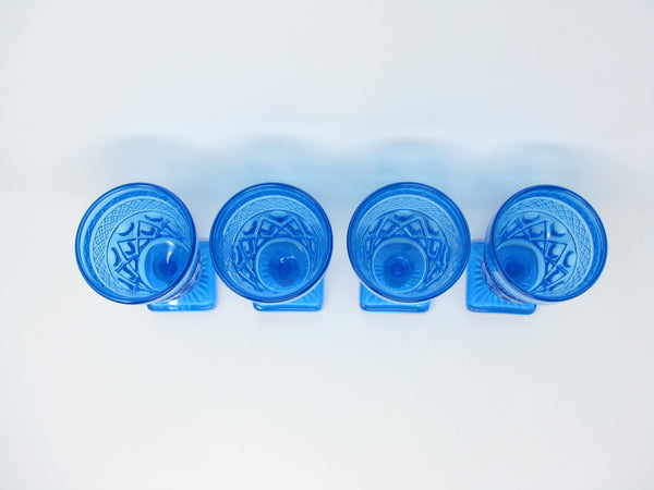 edgebrookhouse Vintage Imperial Glass Ohio Cape Cod Blue Antique Turquoise Pressed Patterned Glass Goblets - 4 Pieces