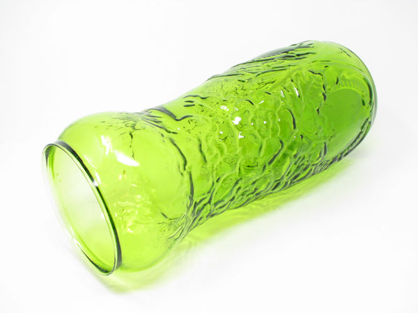 Vintage Indiana Glass Tiara Large Green Glass Vase with Embossed Floral Pattern