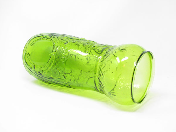 Vintage Indiana Glass Tiara Large Green Glass Vase with Embossed Floral Pattern