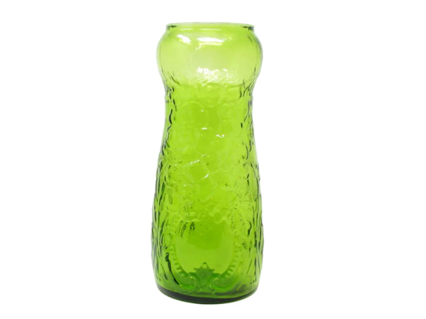 Vintage Indiana Glass Tiara Large Green Glass Vase with Embossed Floral Pattern