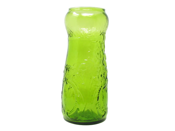 Vintage Indiana Glass Tiara Large Green Glass Vase with Embossed Floral Pattern