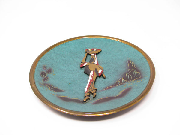 edgebrookhouse Vintage Israel Enameled Brass Decorative Plate with Figure
