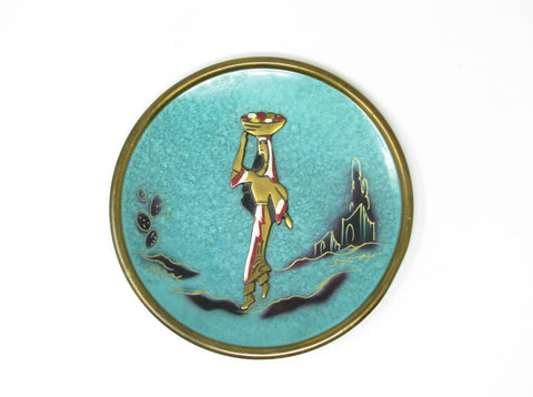 Vintage Israel Enameled Brass Decorative Plate with Figure